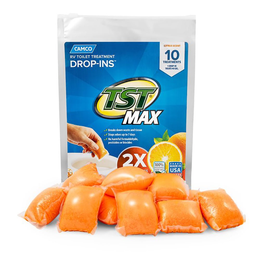 Camco TST MAX Orange RV Toilet Treatment Drop - Ins *10 - Pack - Get Tight Gear