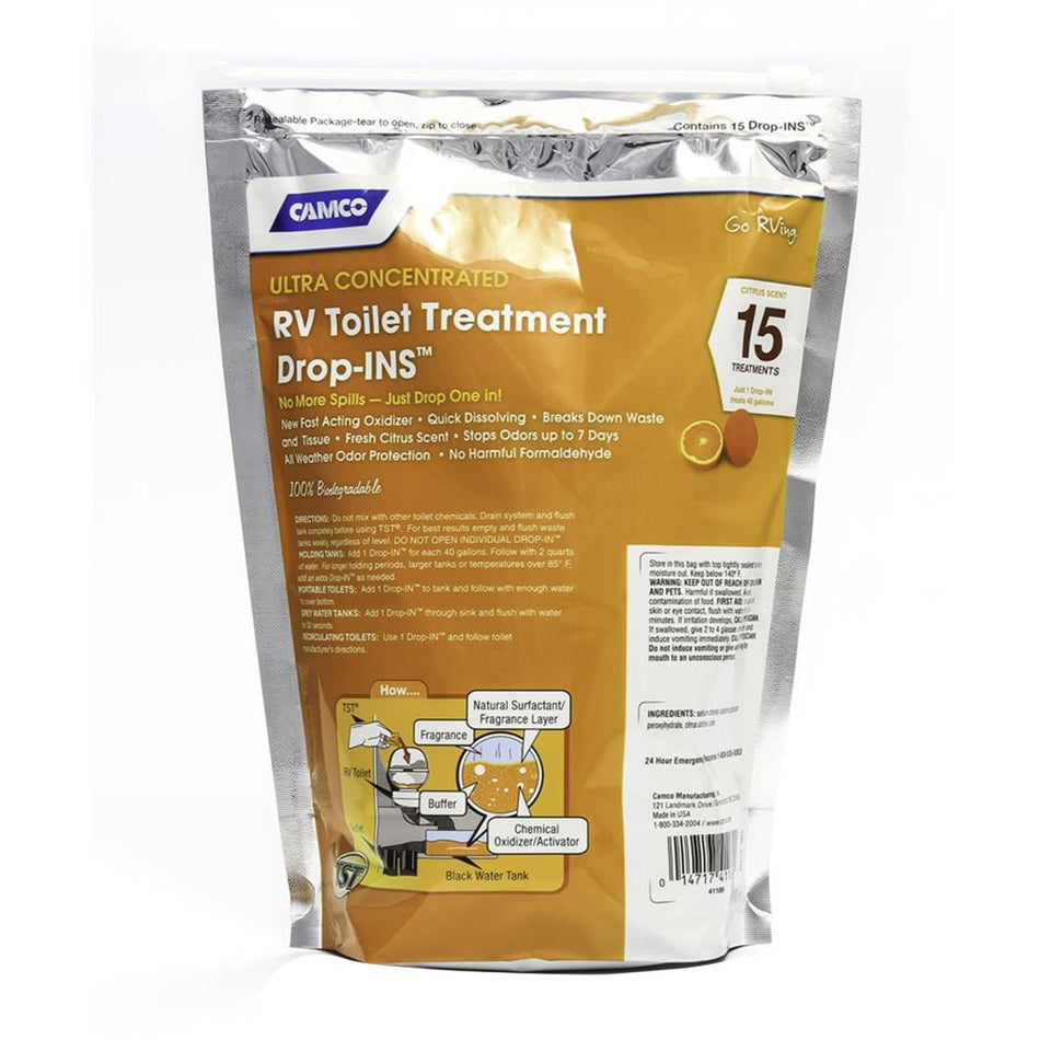 Camco TST Orange RV Toilet Treatment Drop - Ins *15 - Pack - Get Tight Gear