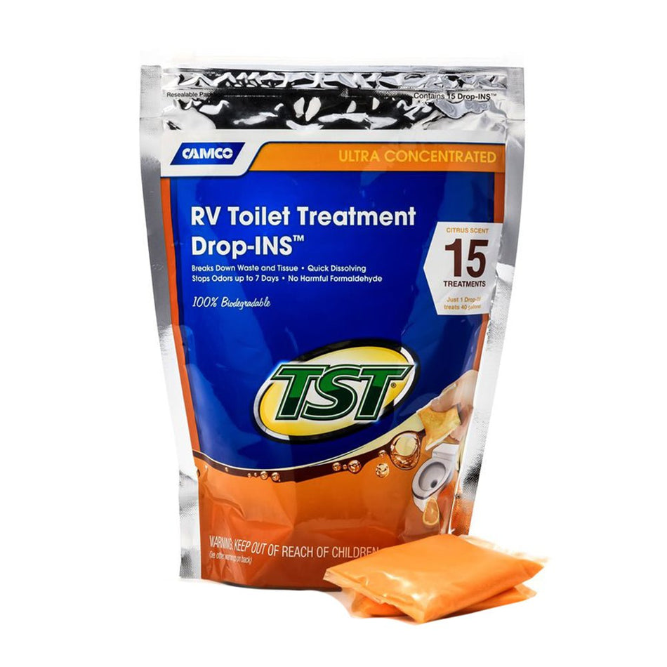Camco TST Orange RV Toilet Treatment Drop - Ins *15 - Pack - Get Tight Gear