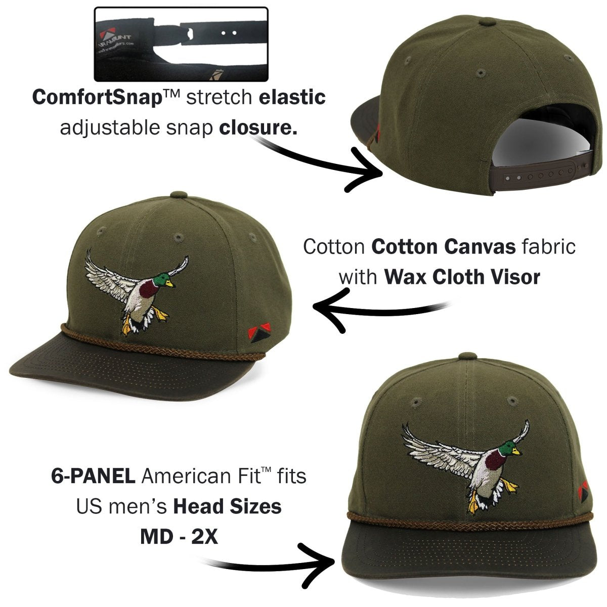 Canvas Mallard Drake Duck Hat with Wax Cloth Visor - Get Tight Gear