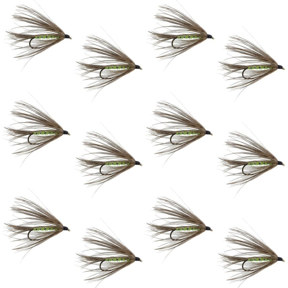 Carey Special Soft Hackle Grouse and Bright Green Wet Fly - 12 Flies Hook Size 10 - Get Tight Gear