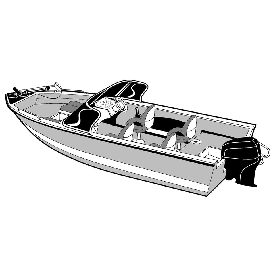 Carver Performance Poly - Guard Wide Series Styled - to - Fit Boat Cover f/18.5' Aluminum V - Hull Boats w/Walk - Thru Windshield - Grey - Get Tight Gear