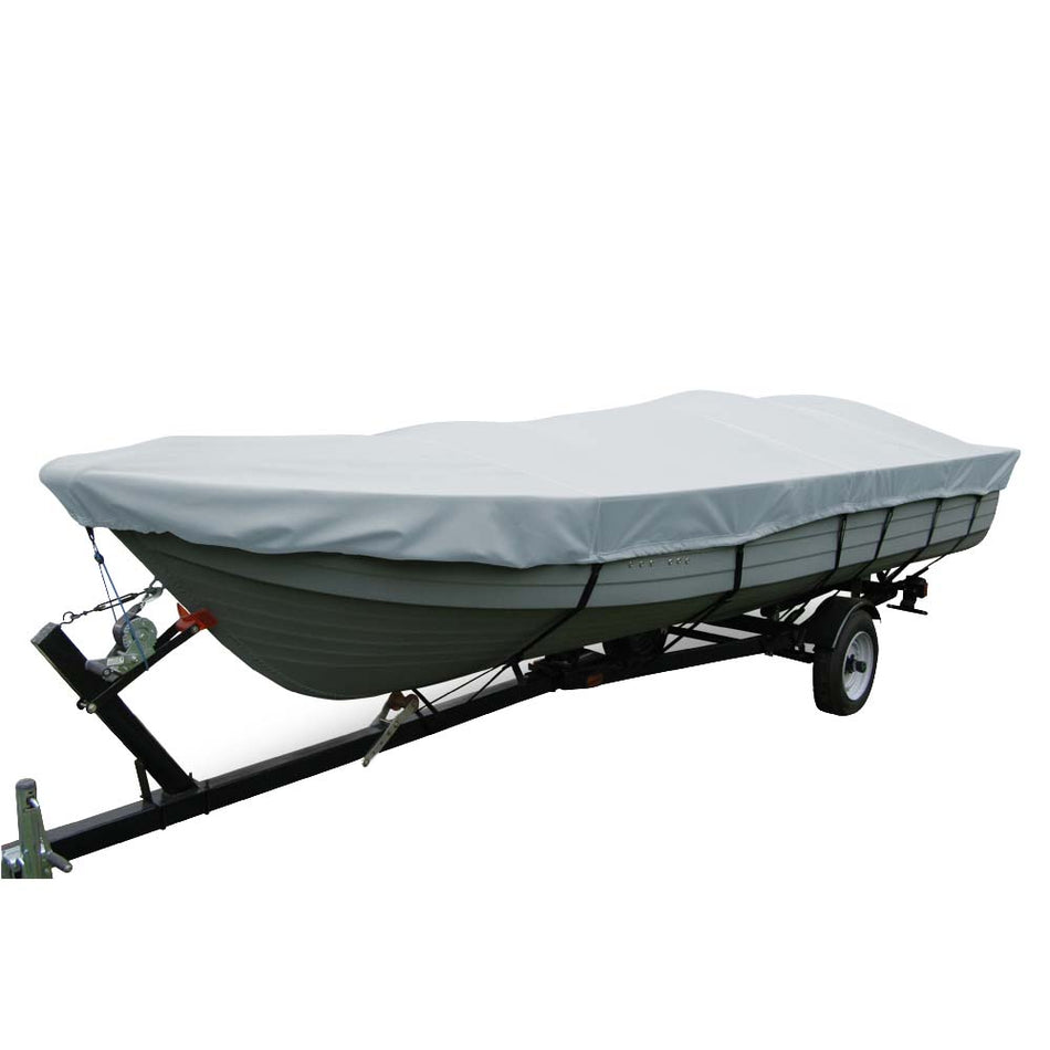 Carver Poly - Flex II Wide Series Styled - to - Fit Boat Cover f/12.5' V - Hull Fishing Boats Without Motor - Grey - Get Tight Gear