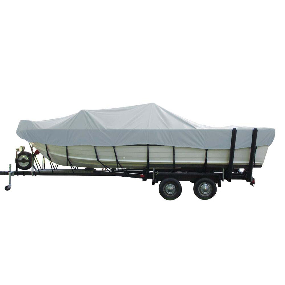 Carver Poly - Flex II Wide Series Styled - to - Fit Boat Cover f/18.5' Aluminum V - Hull Sterndrive Boats with Walk - Thru Windshield - Grey - Get Tight Gear