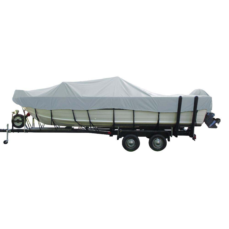 Carver Sun - DURA Wide Series Styled - to - Fit Boat Cover f/21.5' Aluminum V - Hull Boats with Walk - Thru Windshield - Grey - Get Tight Gear