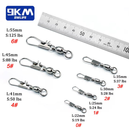 Professional Stainless Steel Snap Fishing Swivels with Ball Bearing Interlock - Available in Packs of 20 to 100 Pieces for Enhanced Fishing Performance