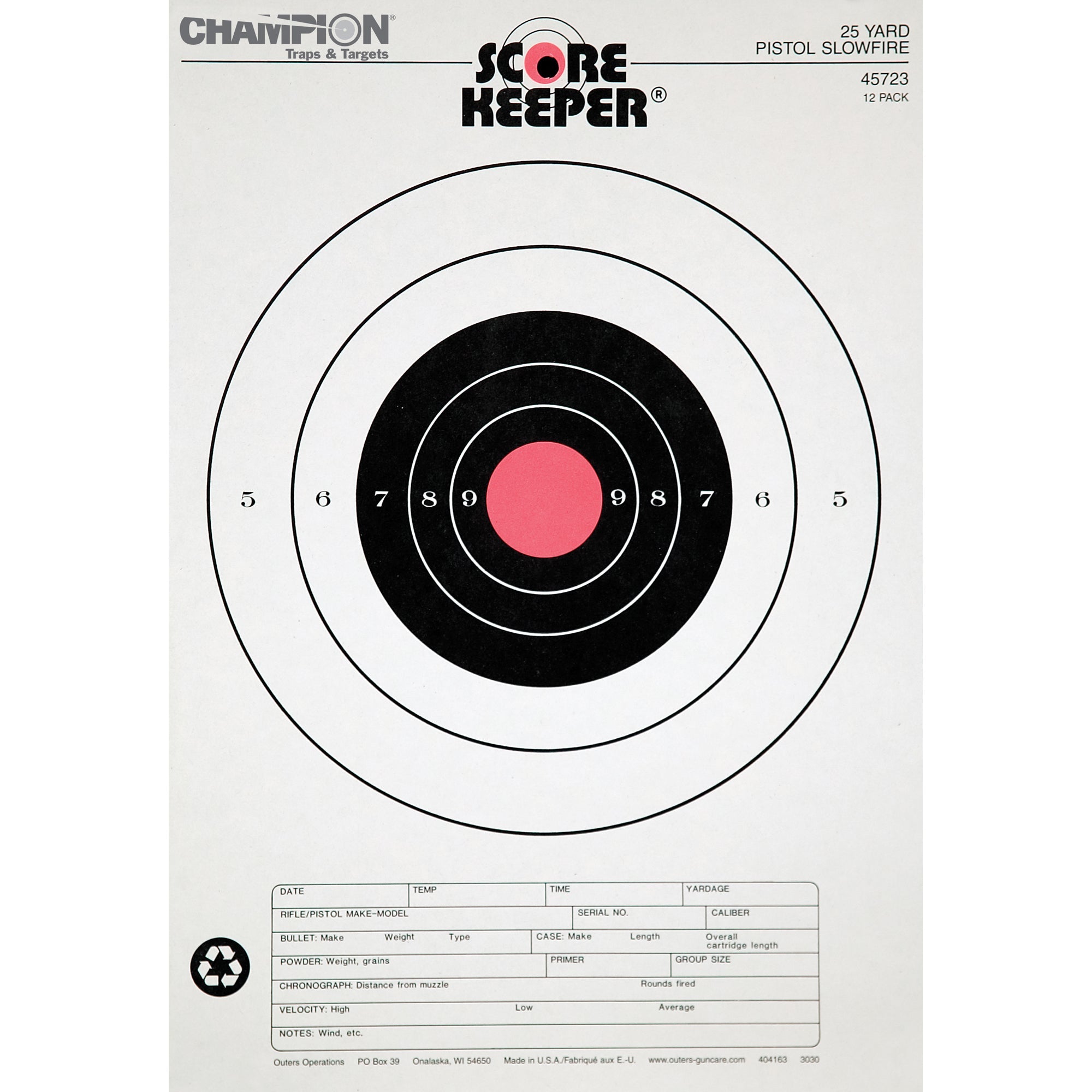 CHAMPION 25YD PSTL SLOWFIRE TRGT 12P - Get Tight Gear