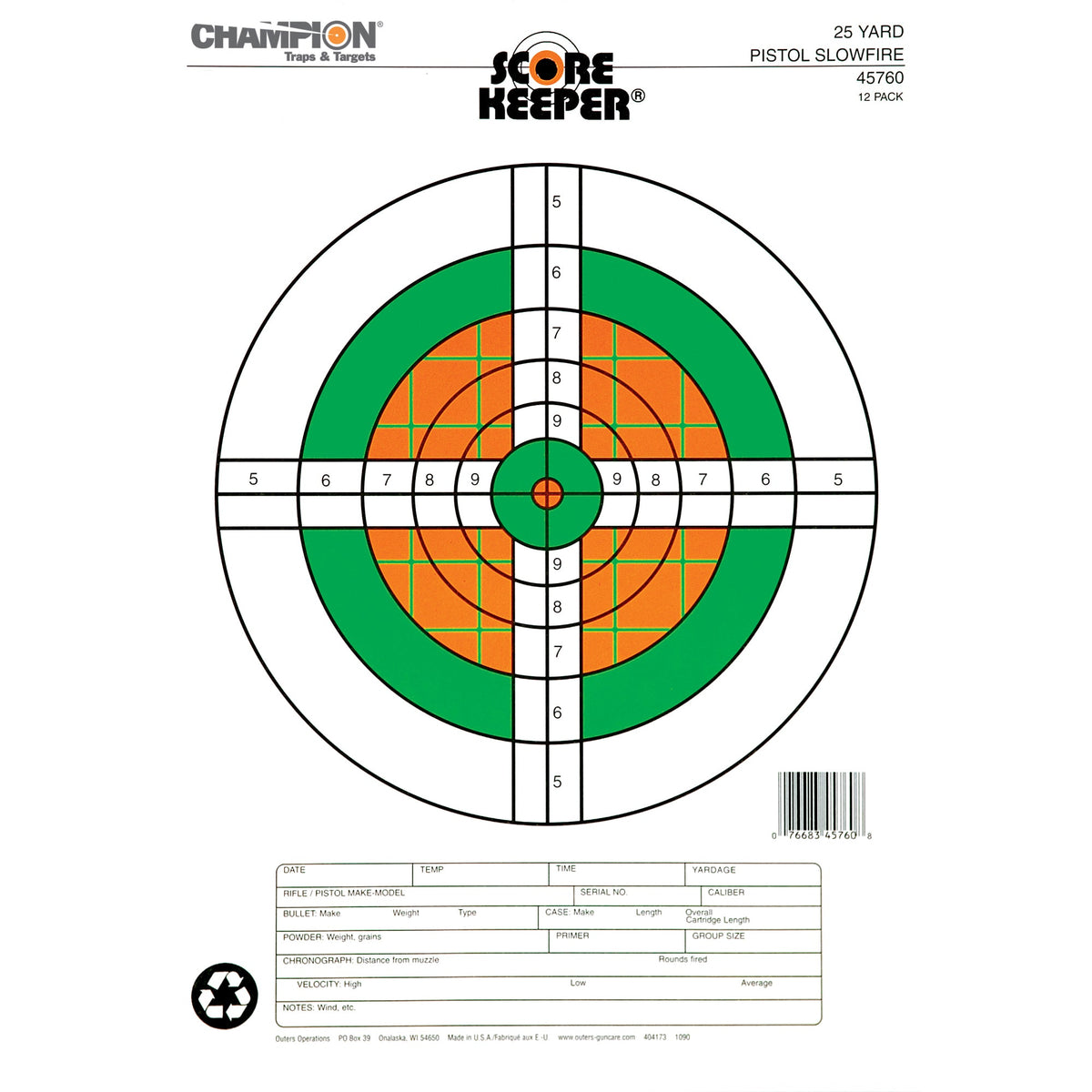 CHAMPION SCOREKPR 25YD PISTOL FLUOR - Get Tight Gear