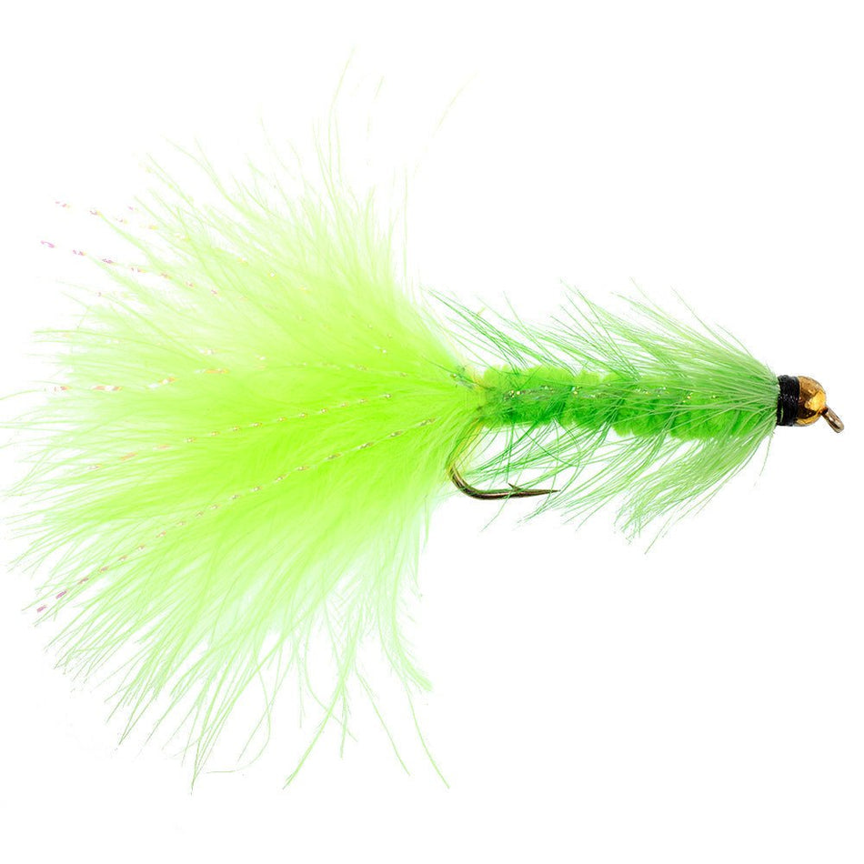 Chartreuse Bead Head Crystal Woolly Bugger Classic Streamer Flies - Set of 6 Trout Fly Fishing Flies - Hook Size 4 - Get Tight Gear