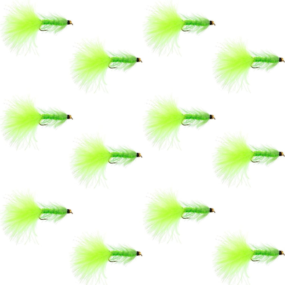 Chartreuse Bead Head Crystal Woolly Bugger Classic Streamer Fly - 12 Flies - Hook Size 4 - Get Tight Gear