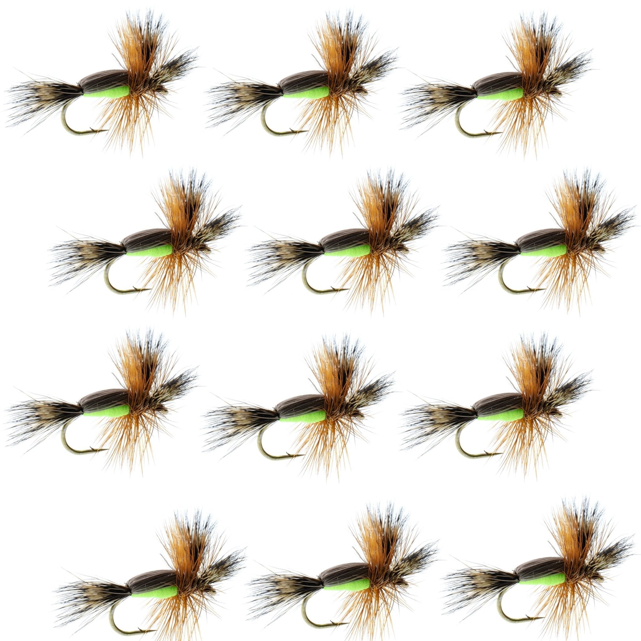 Chartreuse Humpy Classic Hair Wing Dry Fly - 1 Dozen Flies Hook Size 10 - Get Tight Gear