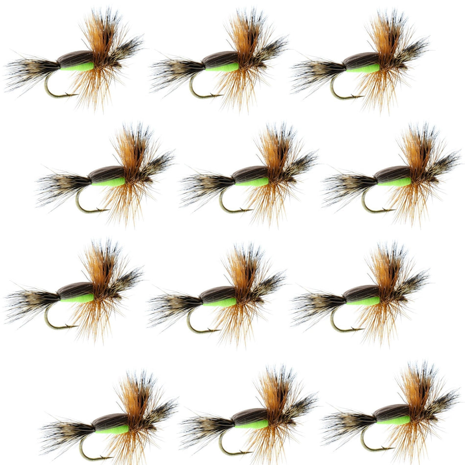 Chartreuse Humpy Classic Hair Wing Dry Fly - 1 Dozen Flies Hook Size 14 - Get Tight Gear