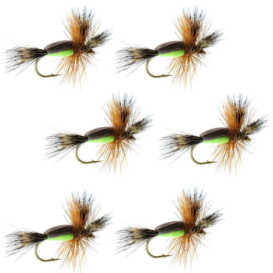 Chartreuse Humpy Classic Hair Wing Dry Fly - 6 Flies Hook Size 10 - Get Tight Gear