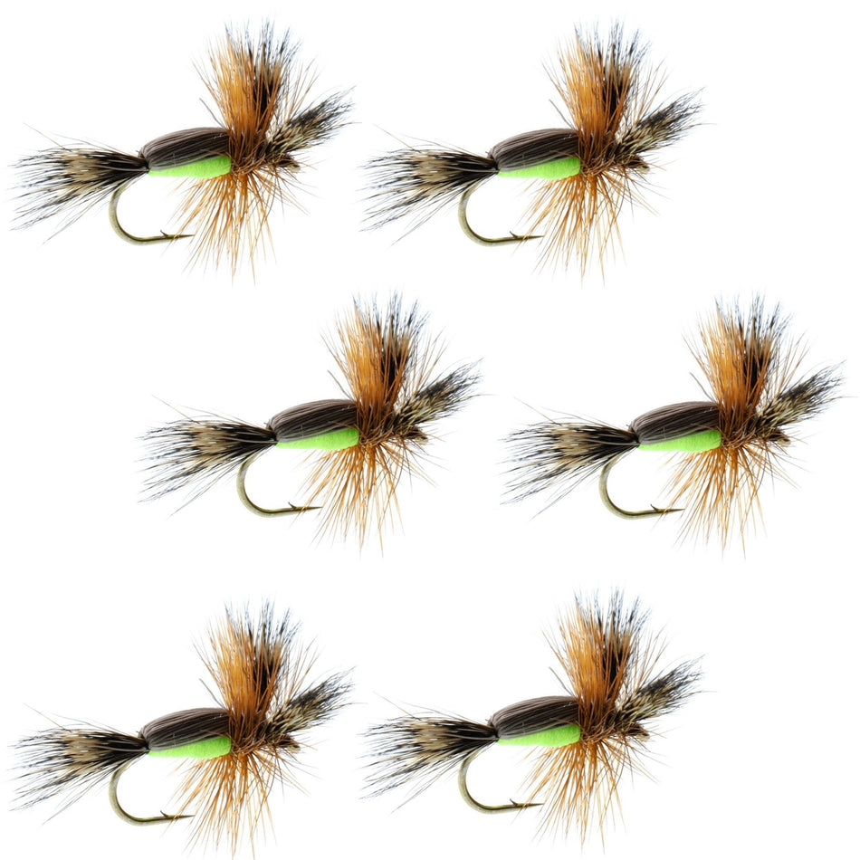 Chartreuse Humpy Classic Hair Wing Dry Fly - 6 Flies Hook Size 14 - Get Tight Gear