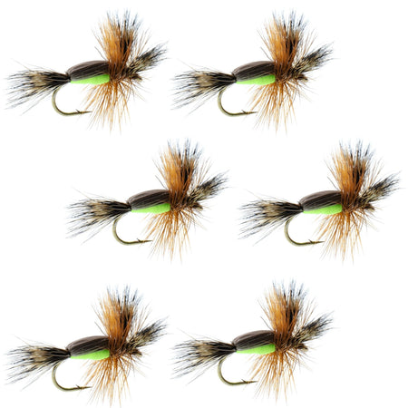Chartreuse Humpy Classic Hair Wing Dry Fly - 6 Flies Hook Size 16 - Get Tight Gear