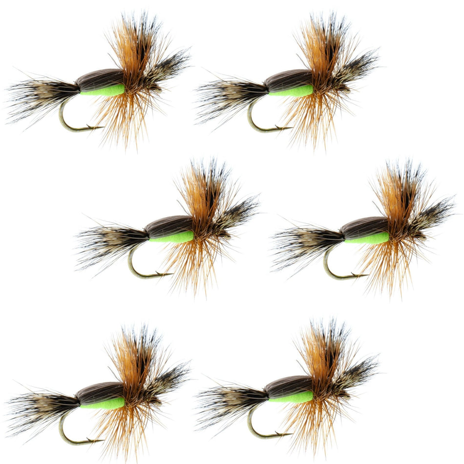 Chartreuse Humpy Classic Hair Wing Dry Fly - 6 Flies Hook Size 16 - Get Tight Gear