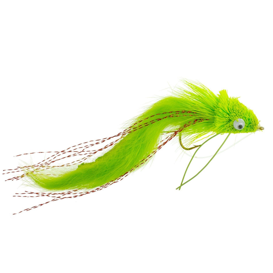 Chartreuse Rabbit Strip Deer Hair Diver 6 Flies Size 4 - Bass Fly Fishing Bug Wide Gape Bass Hooks With Weed Guard - Get Tight Gear