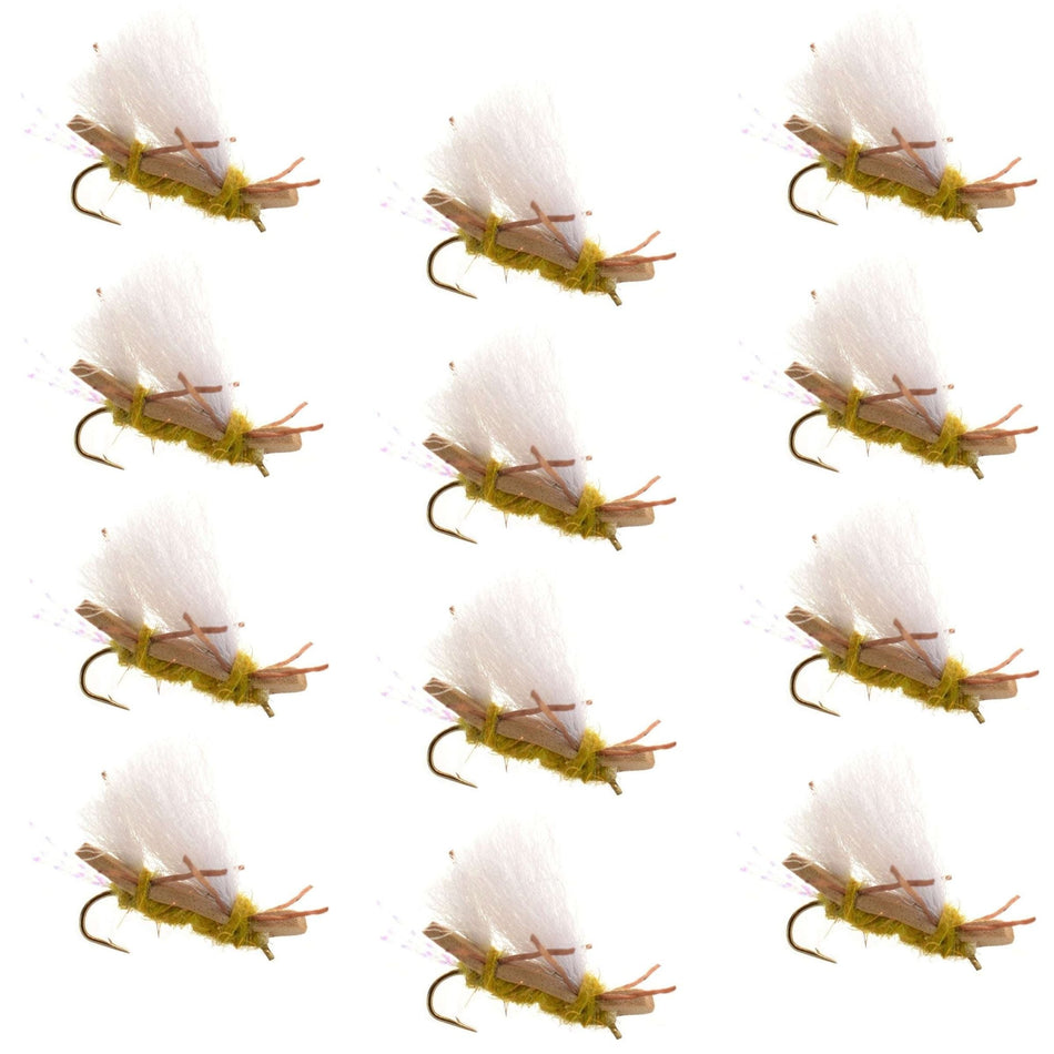 Chubby Chernobyl Ant Golden Foam Body Grasshopper Fly - 1 Dozen Flies Hook Size 10 - Get Tight Gear