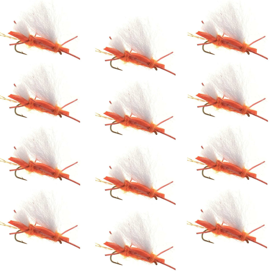 Chubby Chernobyl Ant Orange Foam Body Grasshopper Fly - 1 Dozen Flies Hook Size 10 - Get Tight Gear