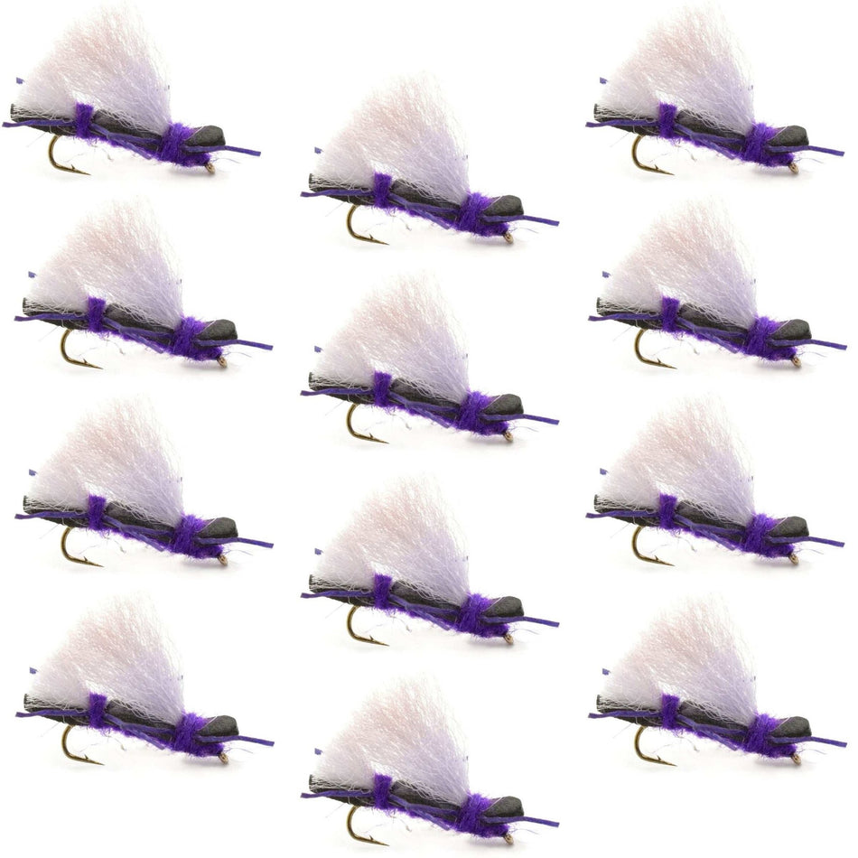 Chubby Chernobyl Ant Purple Foam Body Grasshopper Fly - 1 Dozen Flies Hook Size 10 - Get Tight Gear