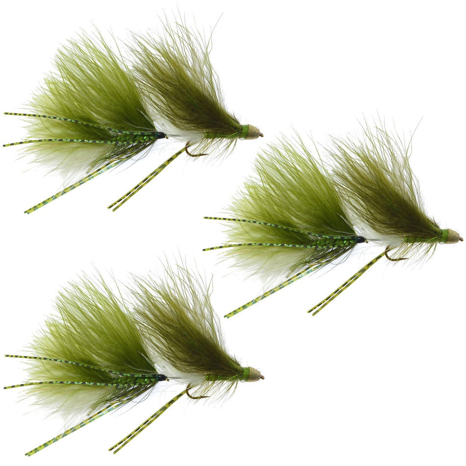 Circus Peanut Envy Streamer Olive/White - Size 6 - Articulated - Set of 3 - Hook Size 6 - Get Tight Gear
