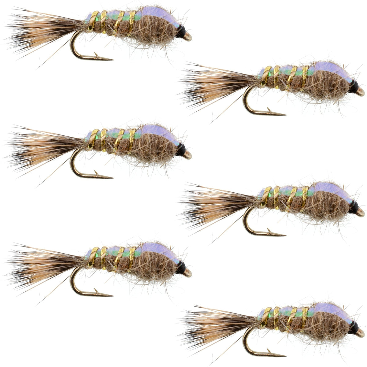 Classic Weighted Flashback Gold Ribbed Hares Ear Nymph - Set of 6 Flies - Size 16 - Get Tight Gear