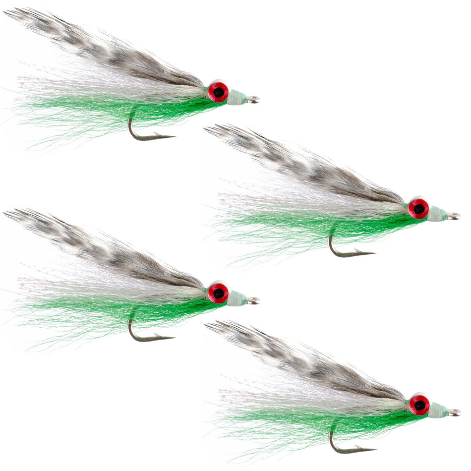 Clousers Clouceiver Deep Minnow Grizzly Green - Streamer Fly Fishing Flies - 4 Saltwater and Bass Flies - Hook Size 1/0 - Get Tight Gear