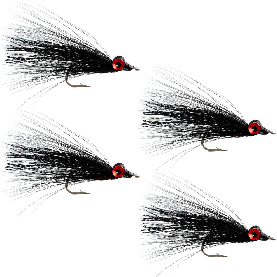 Clousers Deep Minnow Black - Streamer Fly Fishing Flies - 4 Saltwater and Bass Flies - Hook Size 1/0 - Get Tight Gear