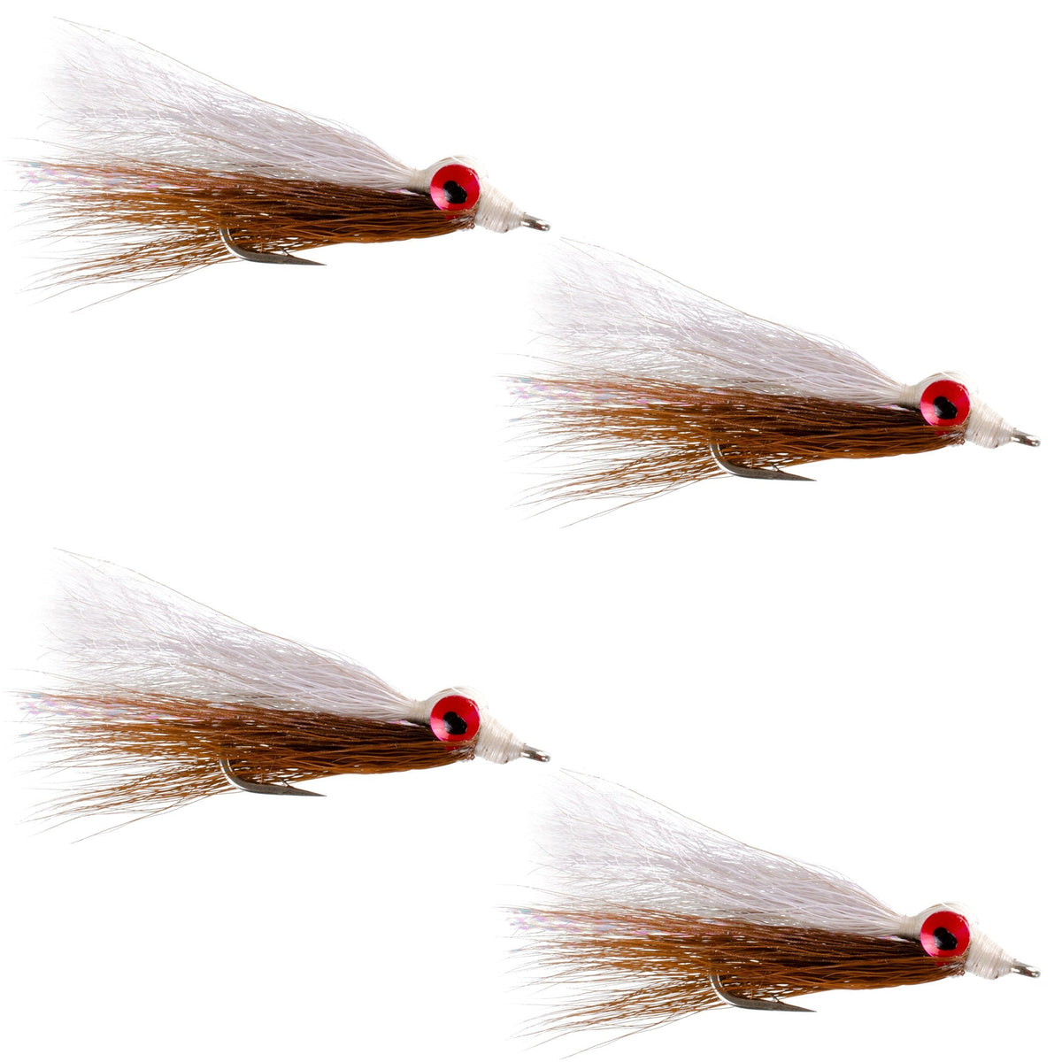 Clousers Deep Minnow Brown White - Streamer Fly Fishing Flies - 4 Saltwater and Bass Flies - Hook Size 1/0 - Get Tight Gear