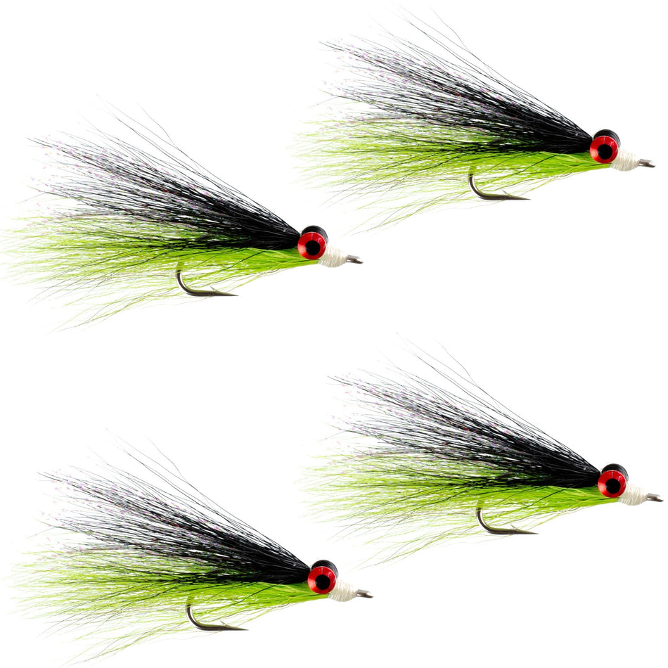 Clousers Deep Minnow Chartreuse Black - Streamer Fly Fishing Flies - 4 Saltwater and Bass Flies - Hook Size 1/0 - Get Tight Gear
