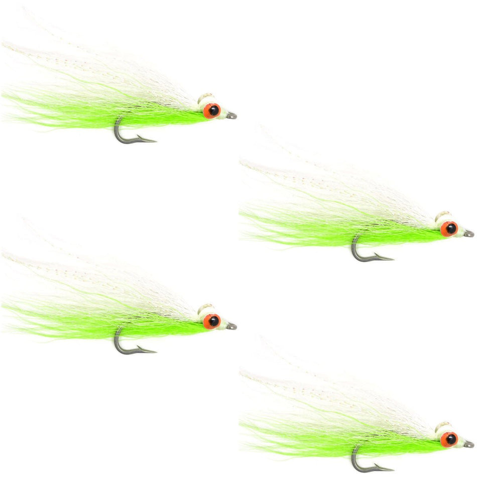 Clousers Deep Minnow Chartreuse White - Streamer Fly Fishing Flies - 4 Saltwater and Bass Flies - Hook Size 1/0 - Get Tight Gear