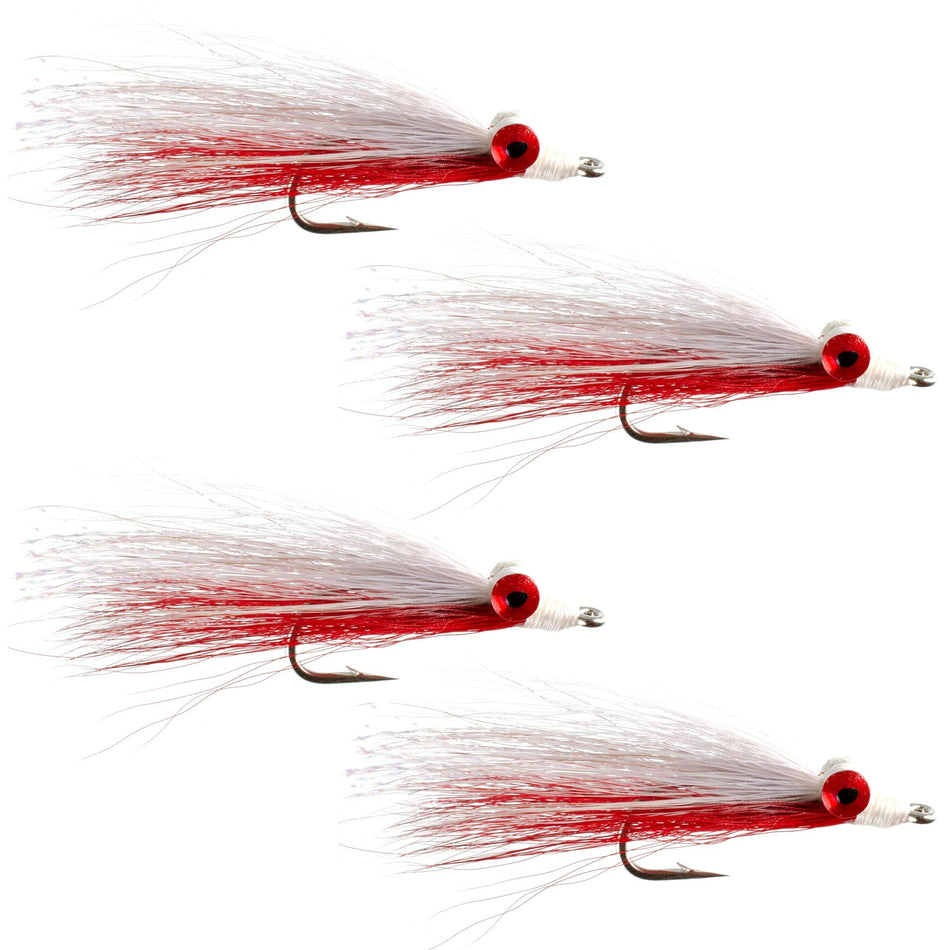 Clousers Deep Minnow Red White - Streamer Fly Fishing Flies - 4 Saltwater and Bass Flies - Hook Size 1/0 - Get Tight Gear