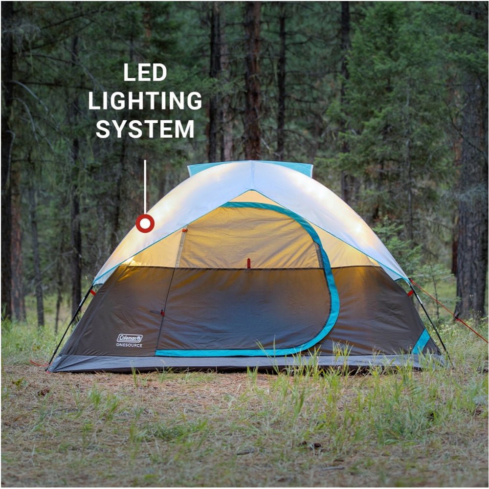 Coleman OneSource Rechargeable 4 - Person Camping Dome Tent w/Airflow System & LED Lighting - Get Tight Gear