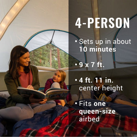 Coleman OneSource Rechargeable 4 - Person Camping Dome Tent w/Airflow System & LED Lighting - Get Tight Gear