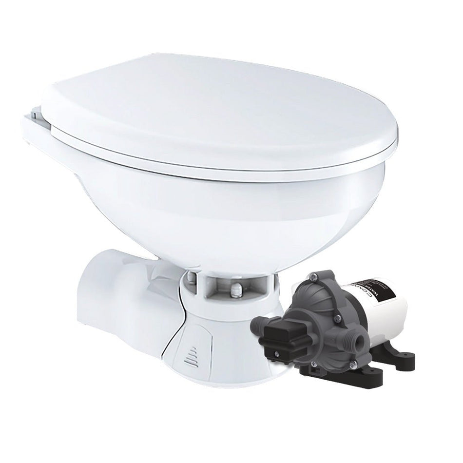 Commodore Quiet Flush Electric Toilet - Rear Macerator - Raw Water Pump - Regular Size - Get Tight Gear