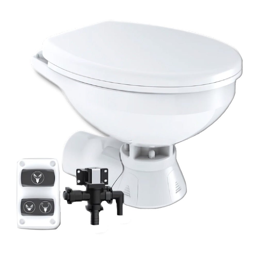 Commodore Quiet Flush Electric Toilet - Rear Macerator w/Solenoid Valve - Regular Size - Get Tight Gear