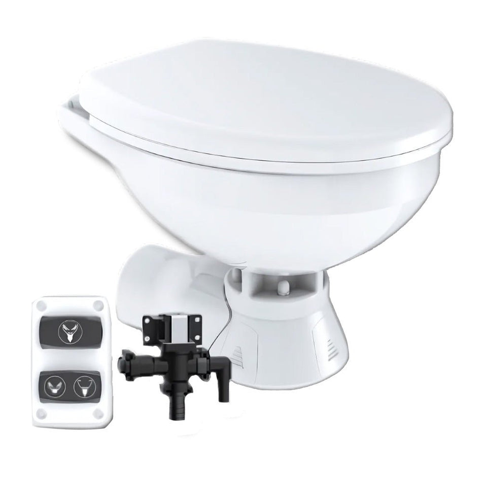 Commodore Quiet Flush Electric Toilet - Rear Macerator w/Solenoid Valve - Regular Size - Get Tight Gear