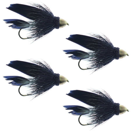 Cone Head Black Muddler Minnow Fly Fishing Flies - Classic Streamers - Set of 4 Flies Hook Size 8 - Get Tight Gear