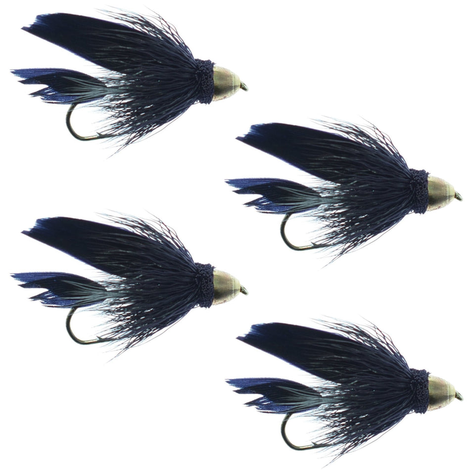Cone Head Black Muddler Minnow Fly Fishing Flies - Classic Streamers - Set of 4 Flies Hook Size 8 - Get Tight Gear
