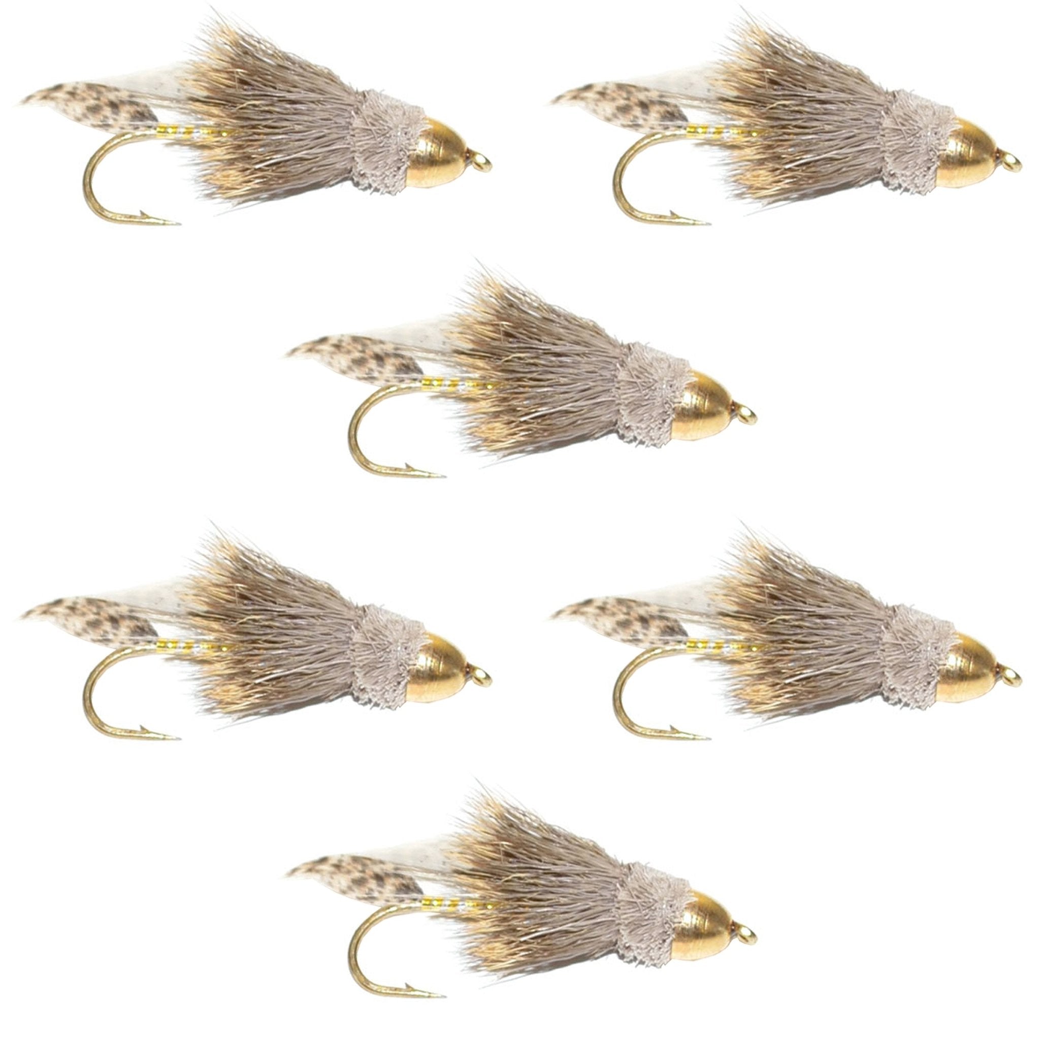 Cone Head Muddler Minnow Trout and Bass Streamer Fly - 6 Flies Hook Size 4 - Get Tight Gear