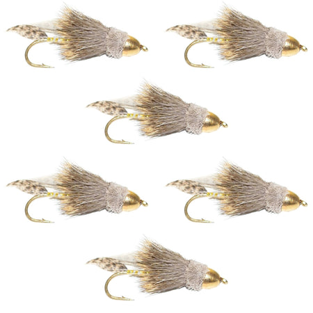 Cone Head Muddler Minnow Trout and Bass Streamer Fly - 6 Flies Hook Size 4 - Get Tight Gear