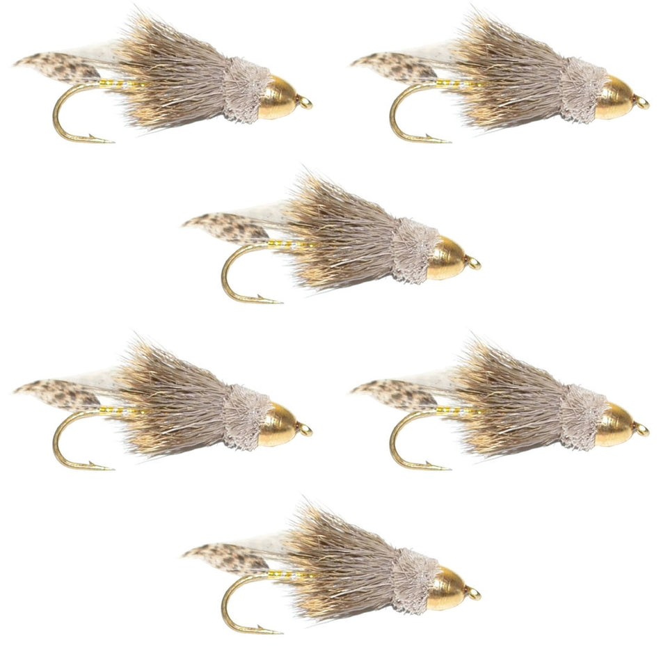 Cone Head Muddler Minnow Trout and Bass Streamer Fly - 6 Flies Hook Size 4 - Get Tight Gear