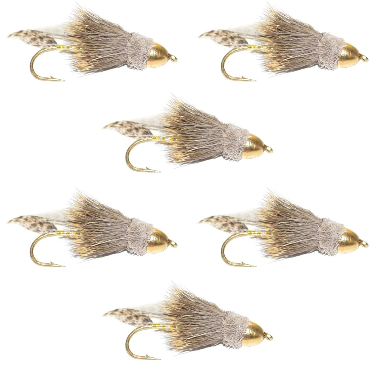 Cone Head Muddler Minnow Trout and Bass Streamer Fly - 6 Flies Hook Size 8 - Get Tight Gear