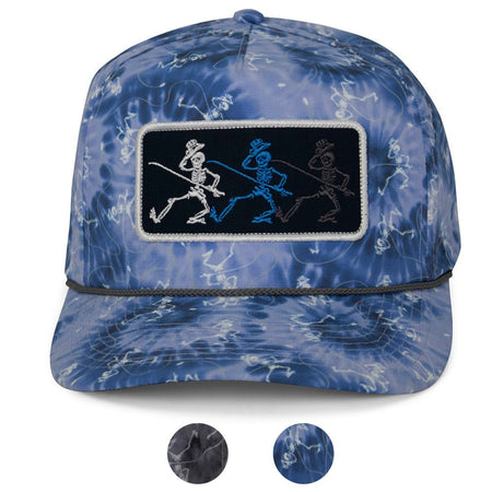 Dancing Skeletons Fly Fishing Trucker Tie Dye Rope Cap - Get Tight Gear
