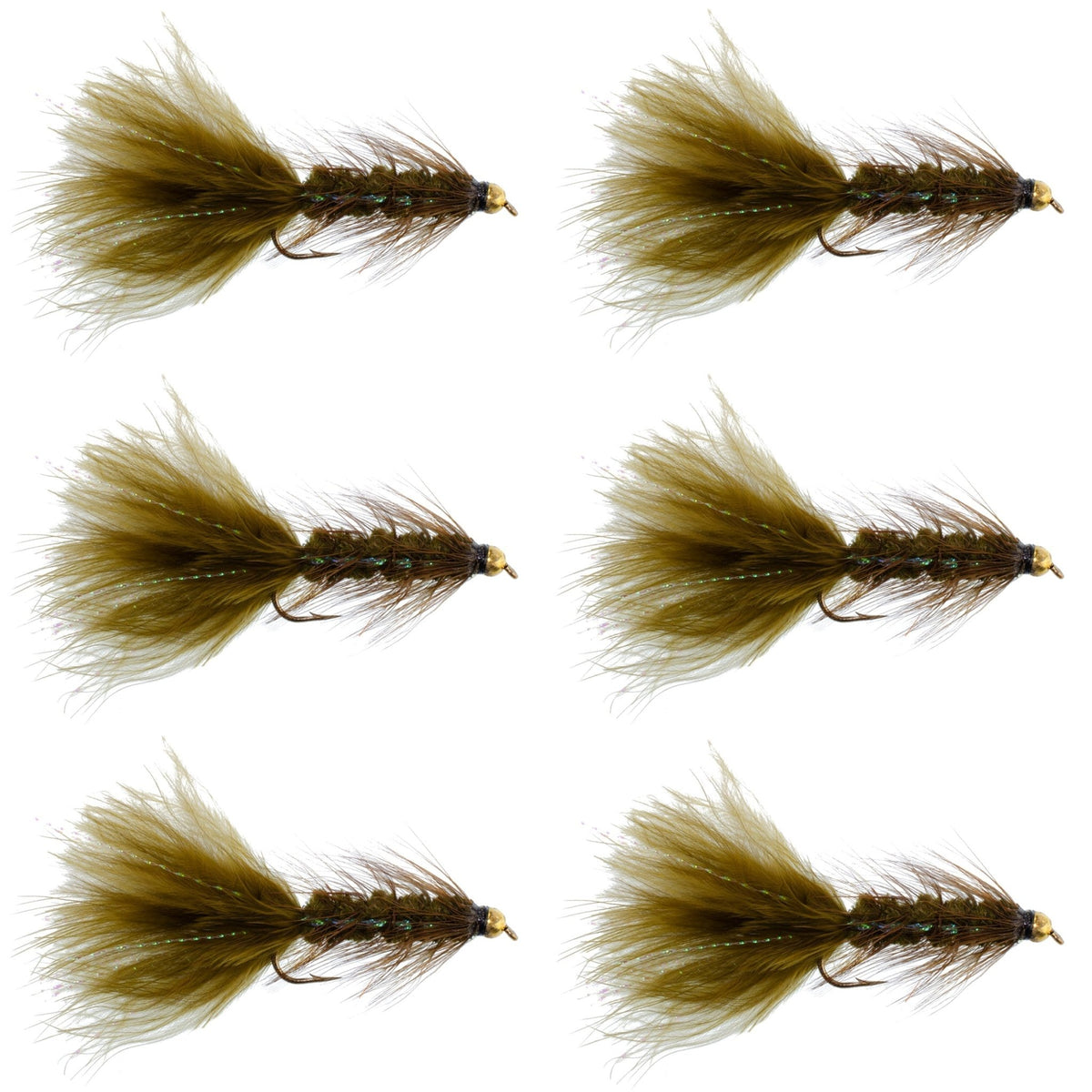 Dark Olive Bead Head Crystal Woolly Bugger Classic Streamer Flies - Set of 6 Trout Fly Fishing Flies - Hook Size 4 - Get Tight Gear