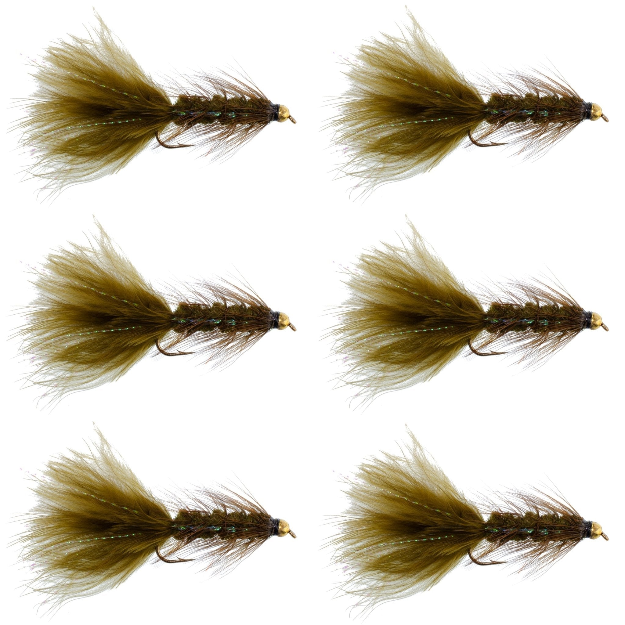 Dark Olive Bead Head Crystal Woolly Bugger Classic Streamer Flies - Set of 6 Trout Fly Fishing Flies - Hook Size 4 - Get Tight Gear