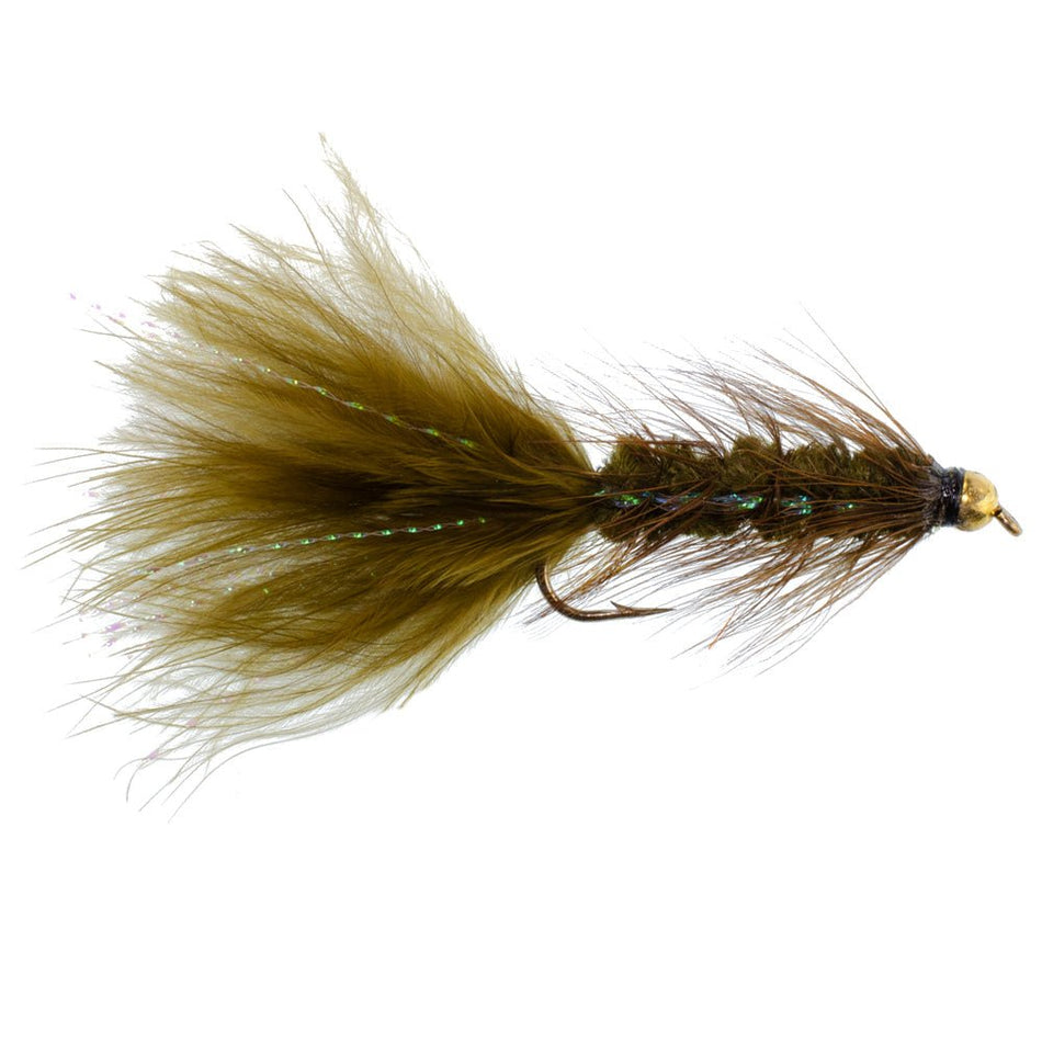 Dark Olive Bead Head Crystal Woolly Bugger Classic Streamer Flies - Set of 6 Trout Fly Fishing Flies - Hook Size 4 - Get Tight Gear
