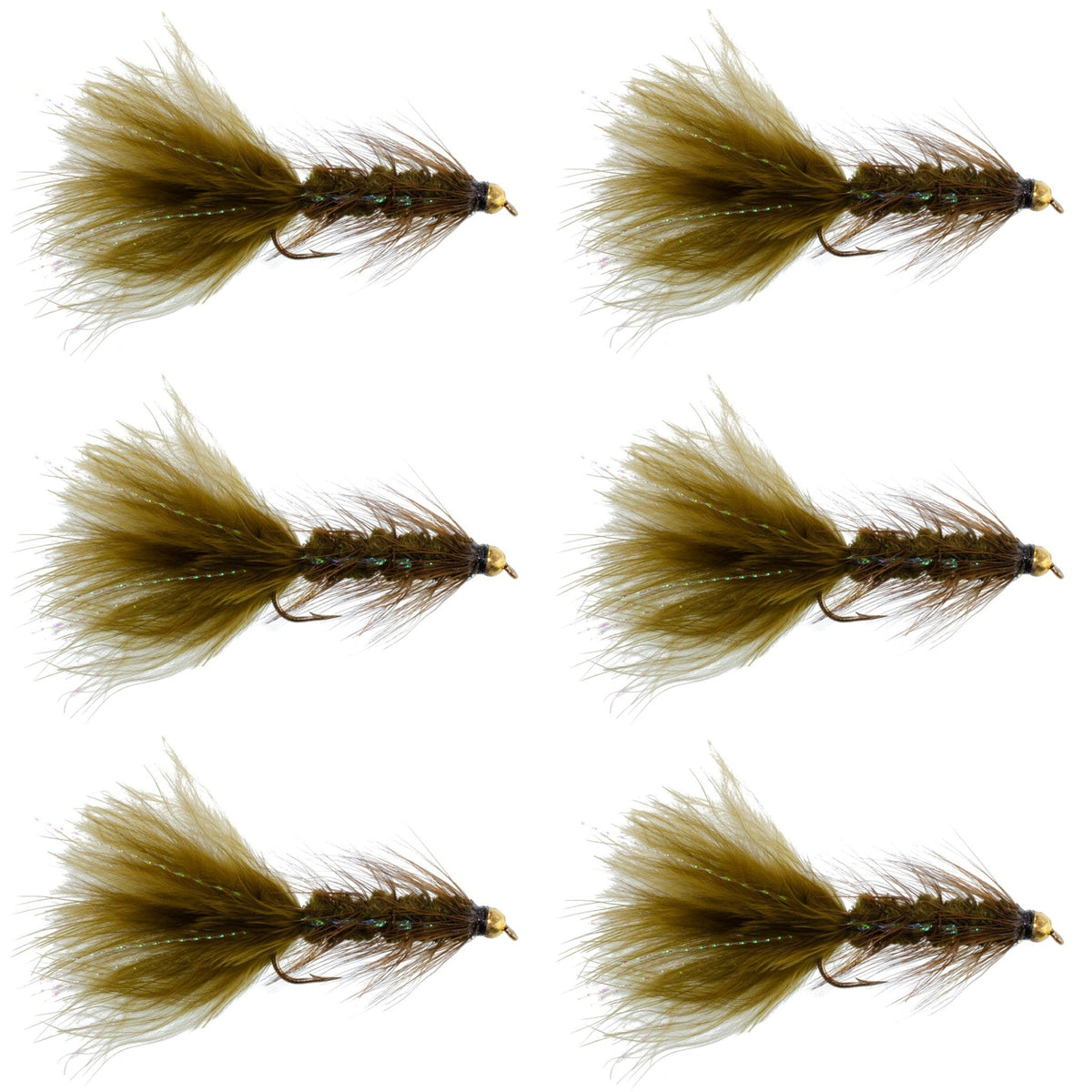 Dark Olive Bead Head Crystal Woolly Bugger Classic Streamer Flies - Set of 6 Trout Fly Fishing Flies - Hook Size 8 - Get Tight Gear