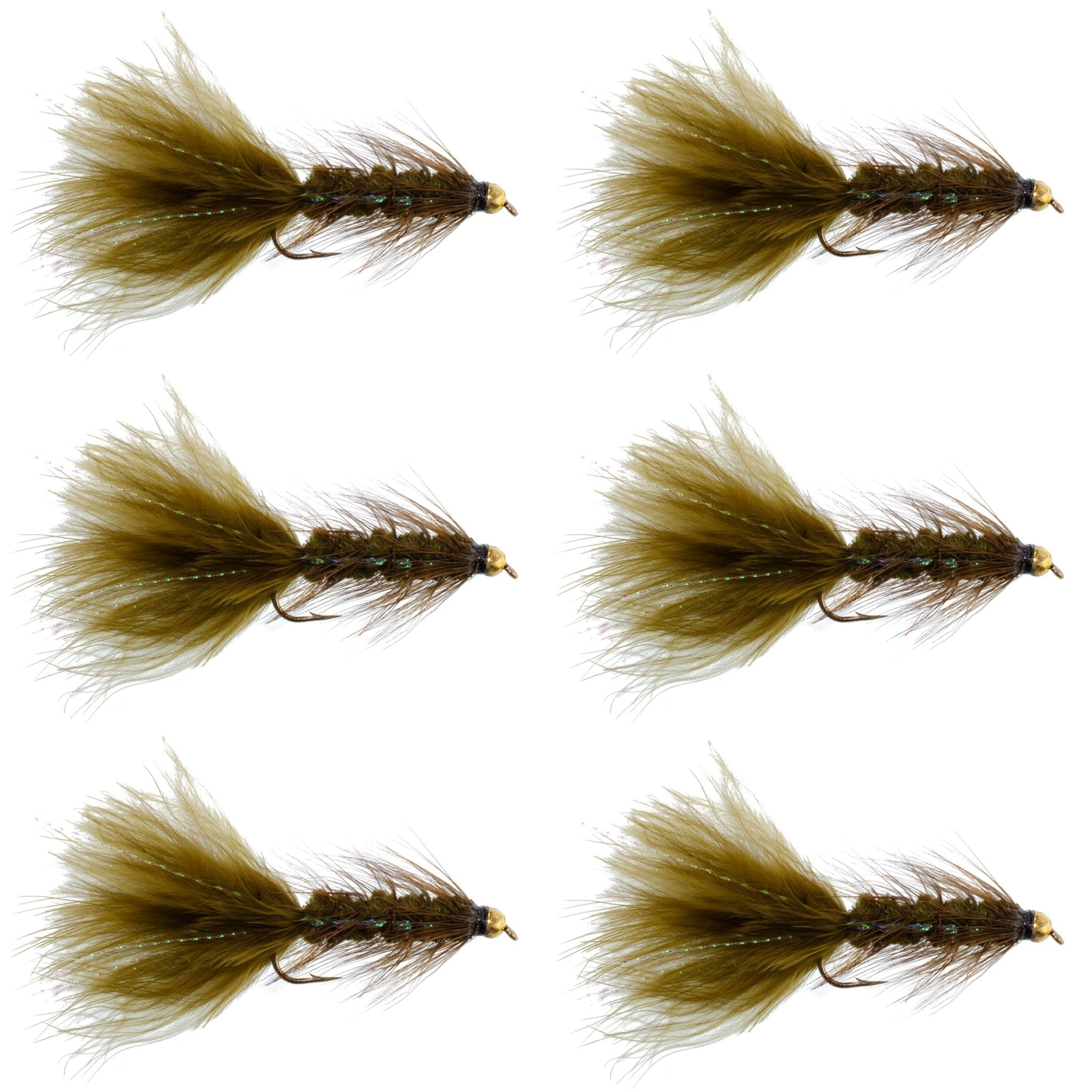 Dark Olive Bead Head Crystal Woolly Bugger Classic Streamer Flies - Set of 6 Trout Fly Fishing Flies - Hook Size 8 - Get Tight Gear