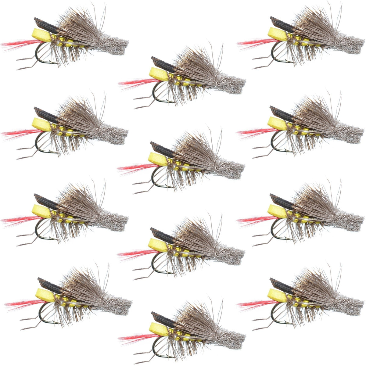 Dave's Hopper Yellow Foam Body Grasshopper Fly - 1 Dozen Flies Hook Size 8 - Get Tight Gear